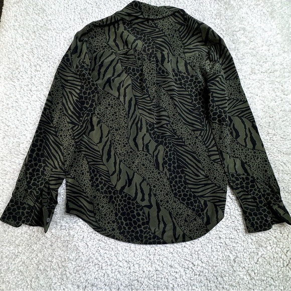 Rails Silk Kate Olive Mixed Animal Stripe Shirt. Zebra Giraffe Tiger Cheetah XS - Picture 5 of 12